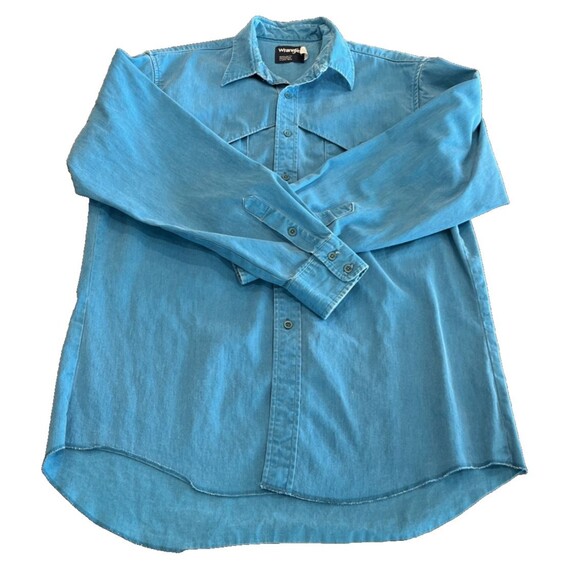 Wrangler Brushpopper Vintage Shirt Mens SZ Large Caped Yoke Turquoise - Picture 1 of 7
